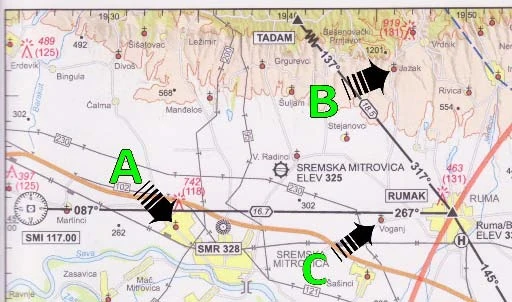 Navigacija - Geografske koordinate tačke A su (Pogledajte PPL Nav-1):